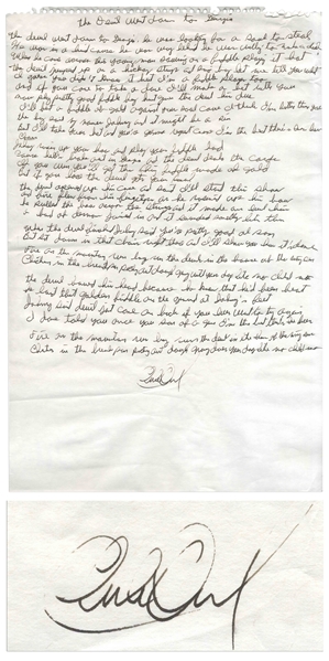 Charlie Daniels Handwritten & Signed Lyrics for ''The Devil Went Down to Georgia'' -- Lyrics Measures 12'' x 18'' -- With PSA/DNA COA